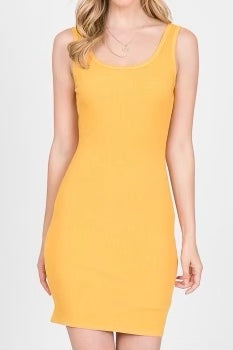 Snatched Mustard Ribbed Dress